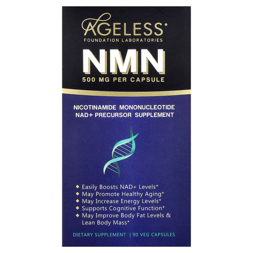 Ageless Foundation Laboratories, NMN, 500 мг, 90 растительных капсул