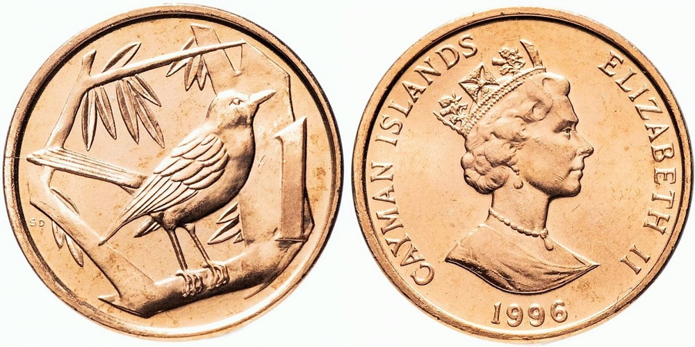 Каймановы острова 1 цент, 1992 - 1996 Дрозд aUNC