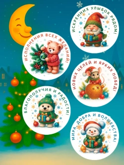 Набор новогодних стикеров 24 стикера (65 мм)