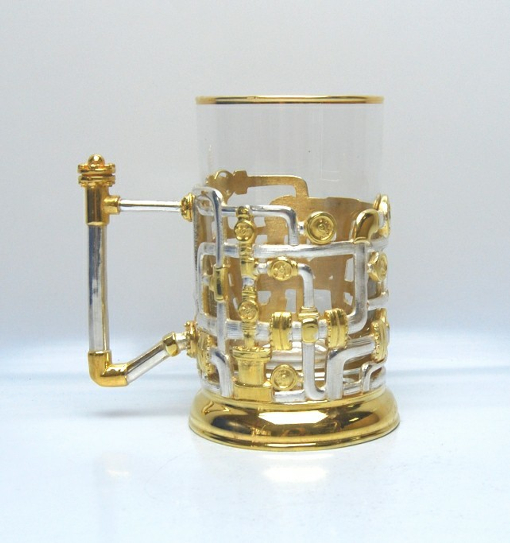 Подстаканник "Трубопровод" с золочением и серебрением