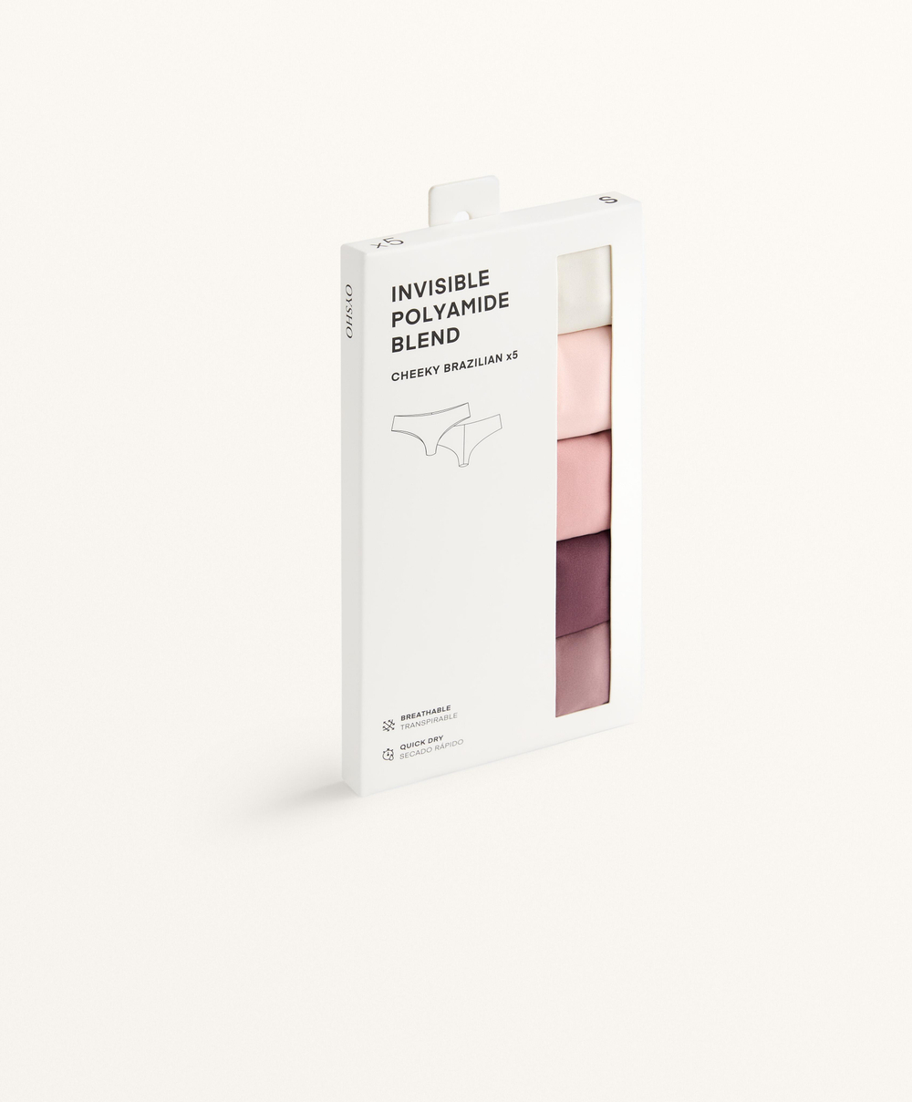 OYSHO Набор из 5 бесшовных трусов-бразильяно, бледно-розовый