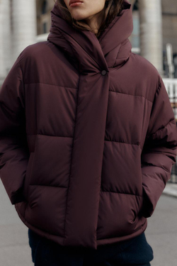 ZARA КОРОТКИЙ АНОРАК С КАПЮШОНОМ WATER REPELLENT WINDPROOF, БУРГУНДИ