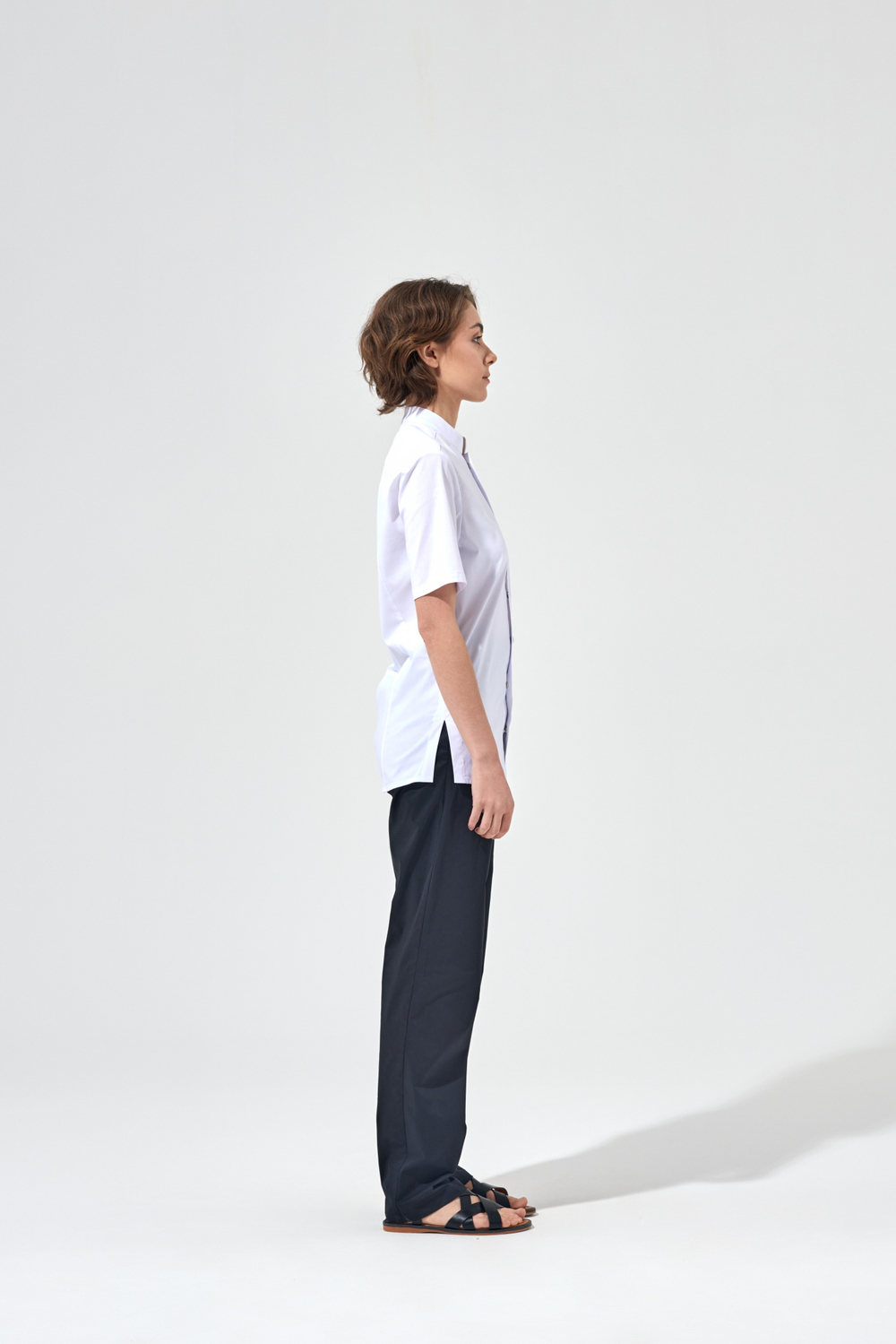 Рубашка китель с прямой застежкой белая, короткий рукав