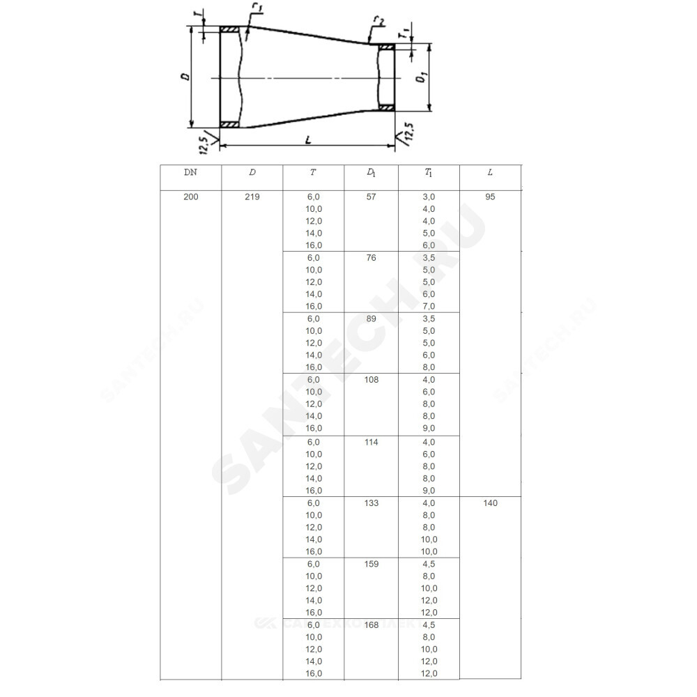 Переход сталь концентрический Дн 108х4,0-57х3,0 (Ду 100х50) бесшовный ГОСТ 17378-2001