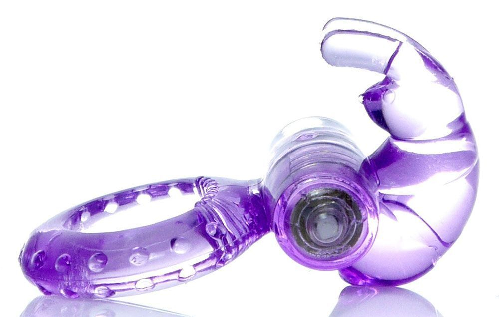 Сиреневое эрекционное виброкольцо с клиторальным зайчиком (Цвет: сиреневый)