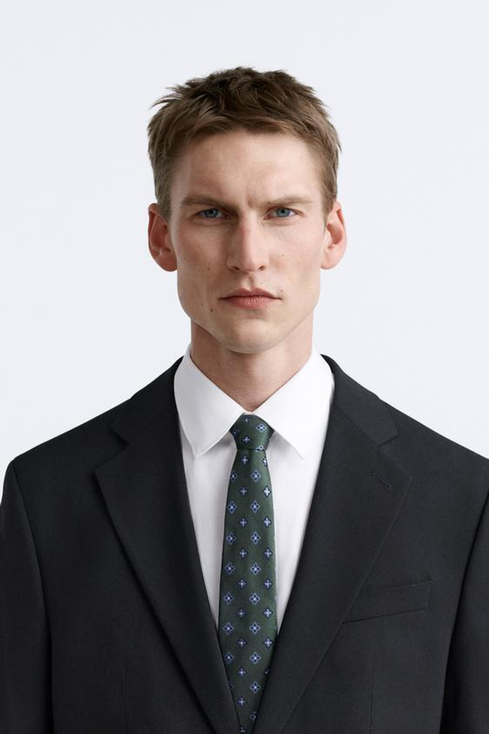 ZARA ГАЛСТУК ИЗ 100% ШЕЛКА С ПРИНТОМ, ЗЕЛЕНЫЙ