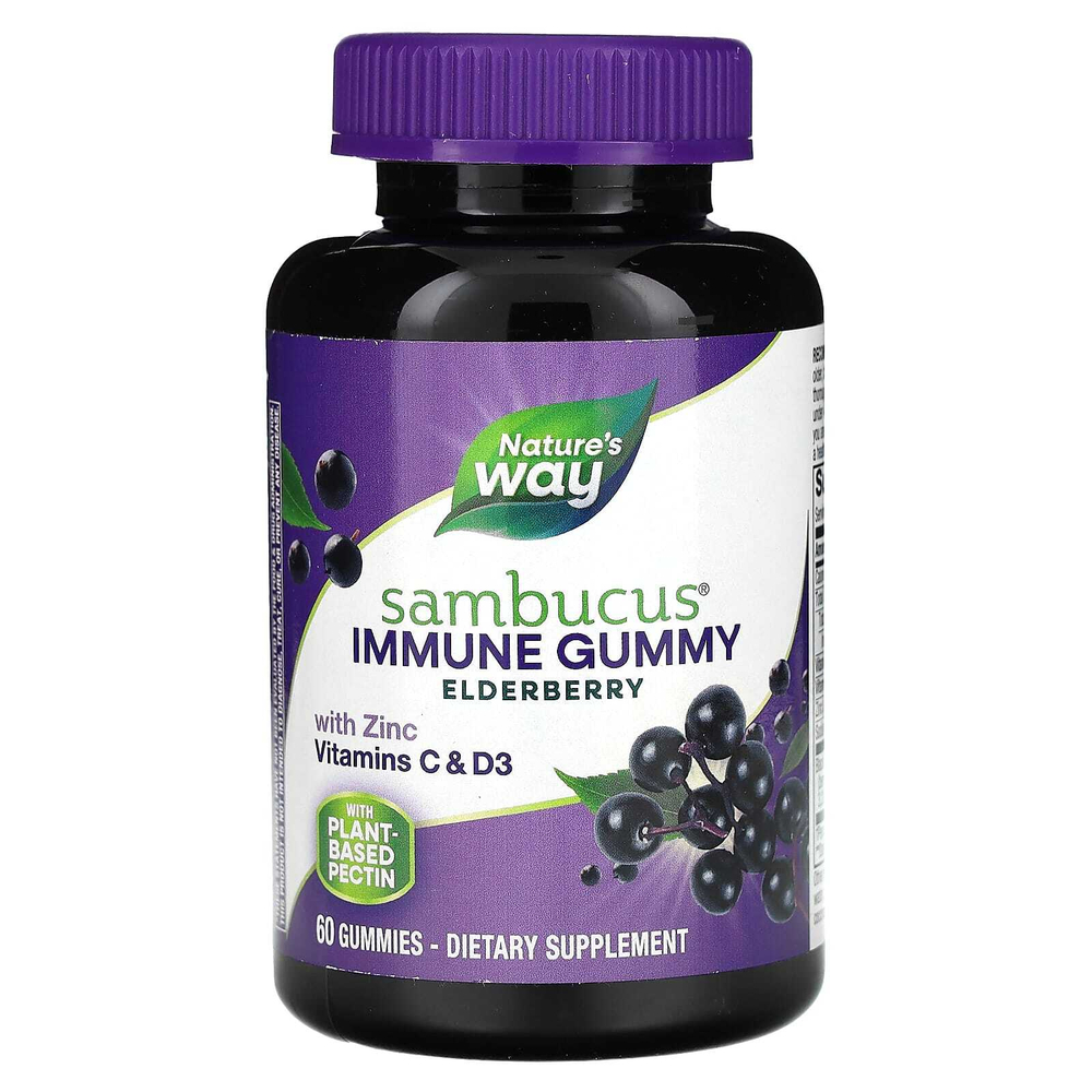 Nature's Way, Sambucus, жевательная добавка для укрепления иммунитета, бузина, 60 жевательных таблеток