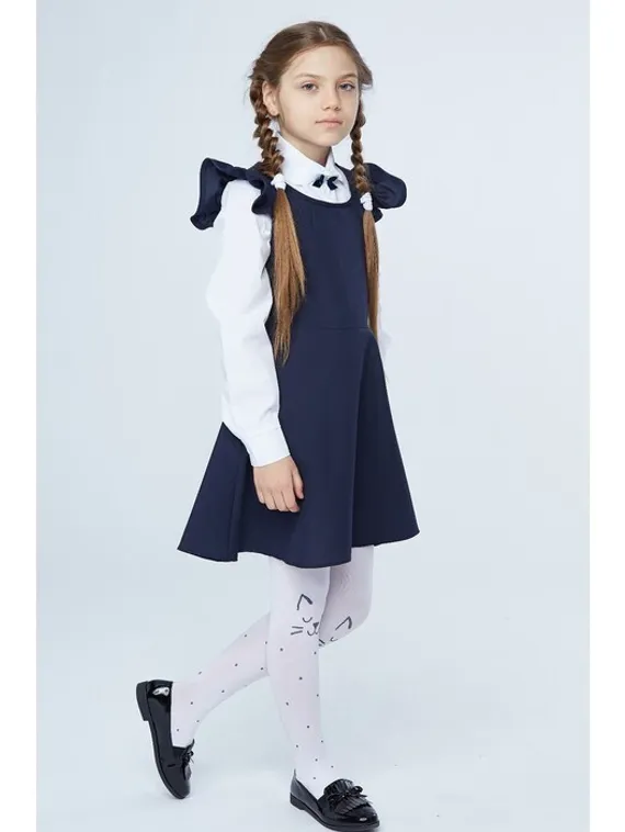 Школьный сарафан для девочки, цвет синий, рост 122