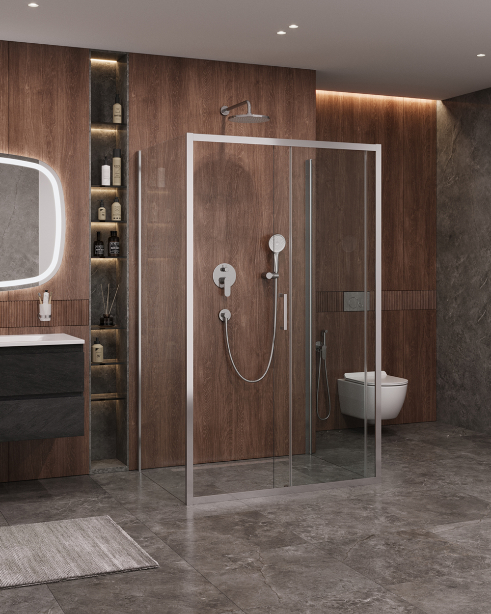 Душевой уголок Cezares MOLVENO-AH-12-150/90-C-Cr-IV, 150х90х195, профиль хром, стекло прозрачное