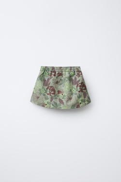 ZARA ЮБКА-ШОРТЫ С ПРИНТОМ «ЛИСТЬЯ», ХАКИ