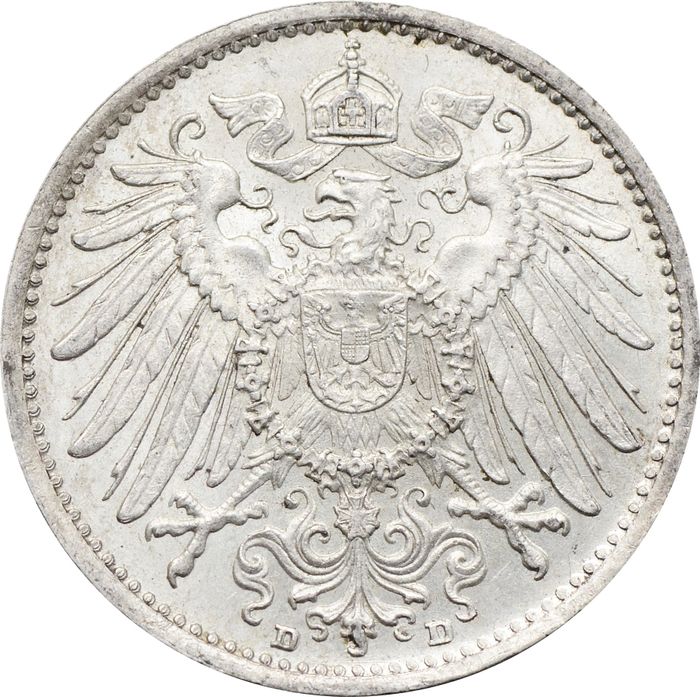 1 марка 1914 Германская Империя "D" AU