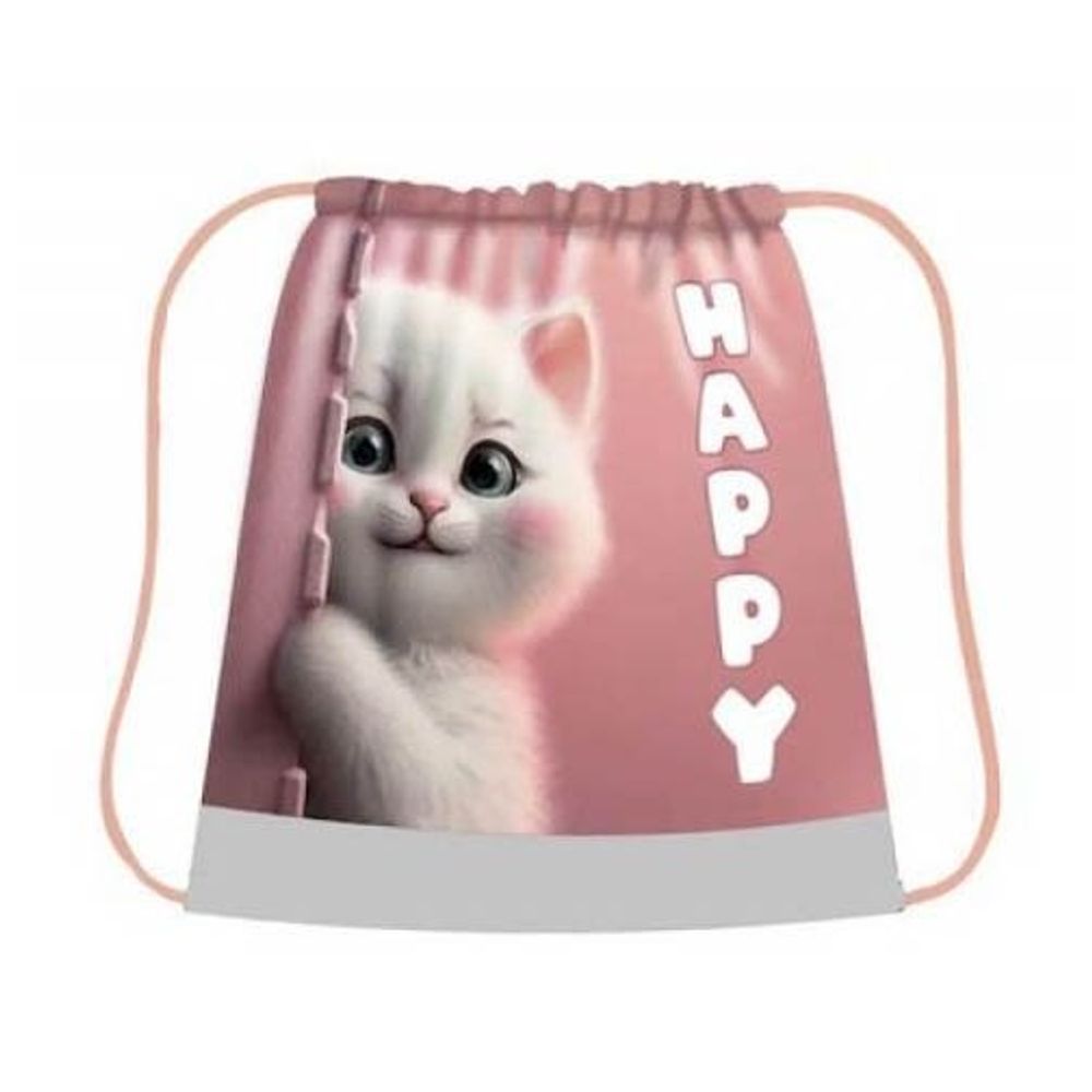 Мешок для сменной обуви, 1 отделение, ПЧЕЛКА, 340х420 мм, ткань, "Кошачьи прятки", пудровый