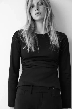 ZARA ТОП ИЗ ЭЛАСТИЧНОЙ ТКАНИ СО СБОРКАМИ, ЧЕРНЫЙ