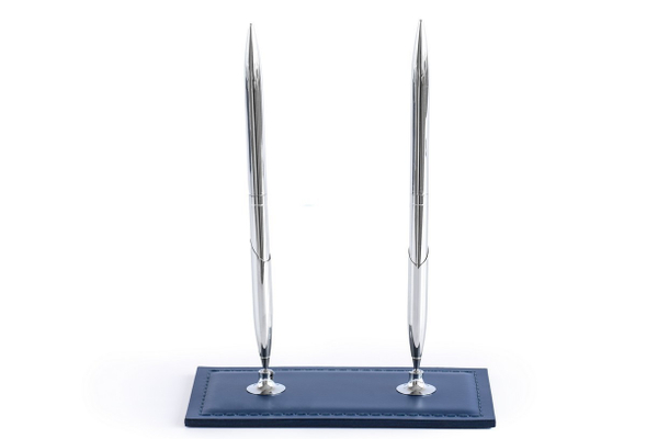 Подставка для двух ручек из кожи цвет сапфир