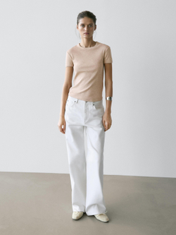 Massimo Dutti Хлопковая футболка, бежевый