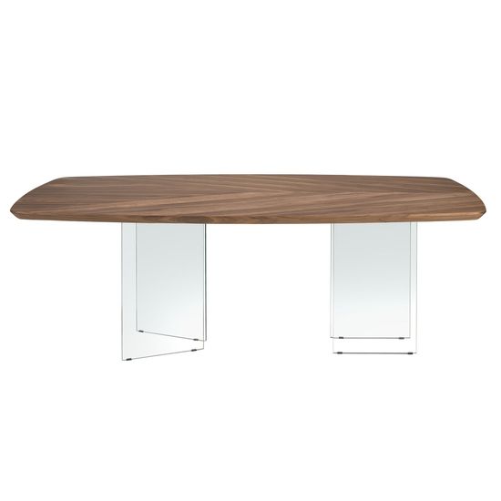 Овальный обеденный стол 1191 из орехового дерева и закаленного стекла