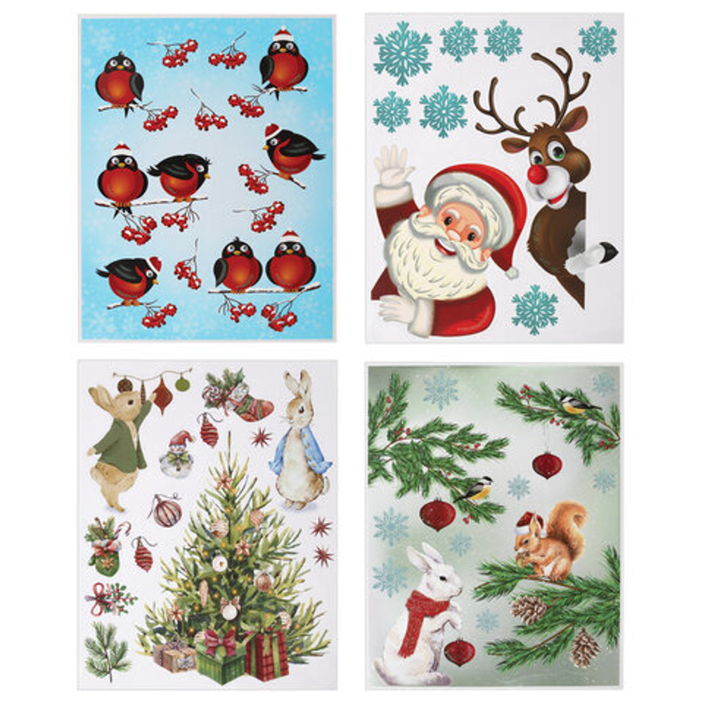 Наклейка для окон НГ двустор. МНОГОРАЗОВАЯ 30х38 см 1 шт