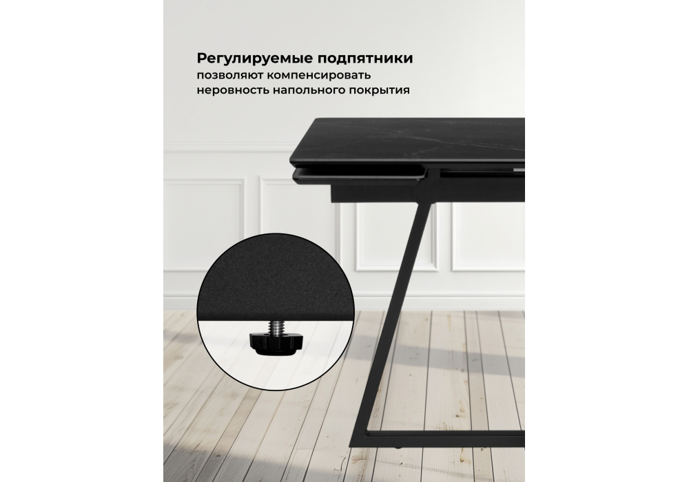 Керамический стол Woodville Памелла 140(200)х80 черный мрамор shakespeare black, черный, ножки черные