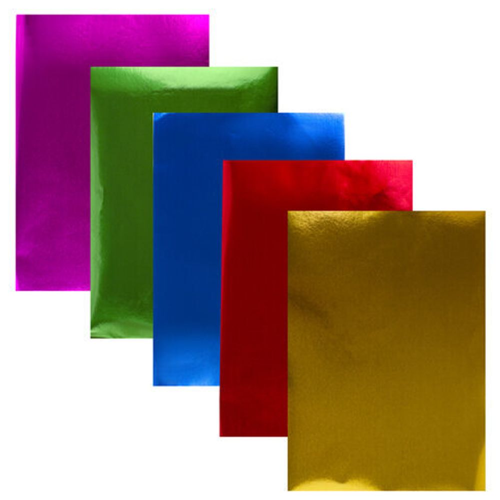 Цветная фольга А4 АЛЮМИНИЕВАЯ НА БУМАЖНОЙ ОСНОВЕ, 5 листов 5 цветов, ЮНЛАНДИЯ, 210х297 мм, 111959