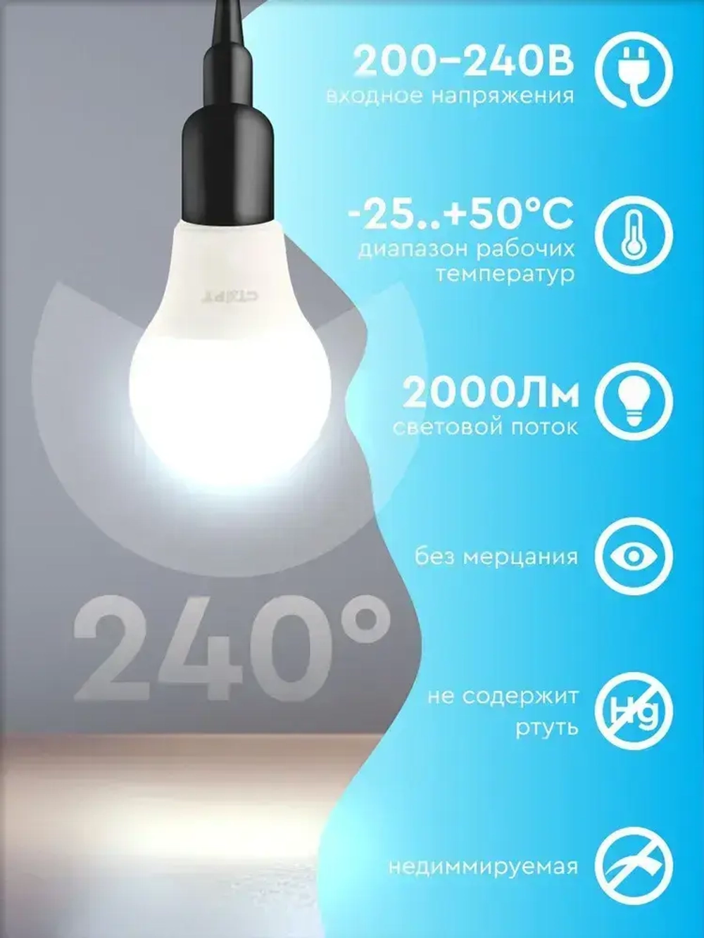 Лампочка светодиодная Е27 "Груша" 25Вт 6500К холодный свет 5 штук