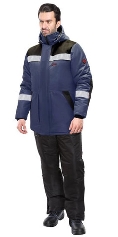 Куртка зимняя, удлиненная темно-синяя с черным и СОП