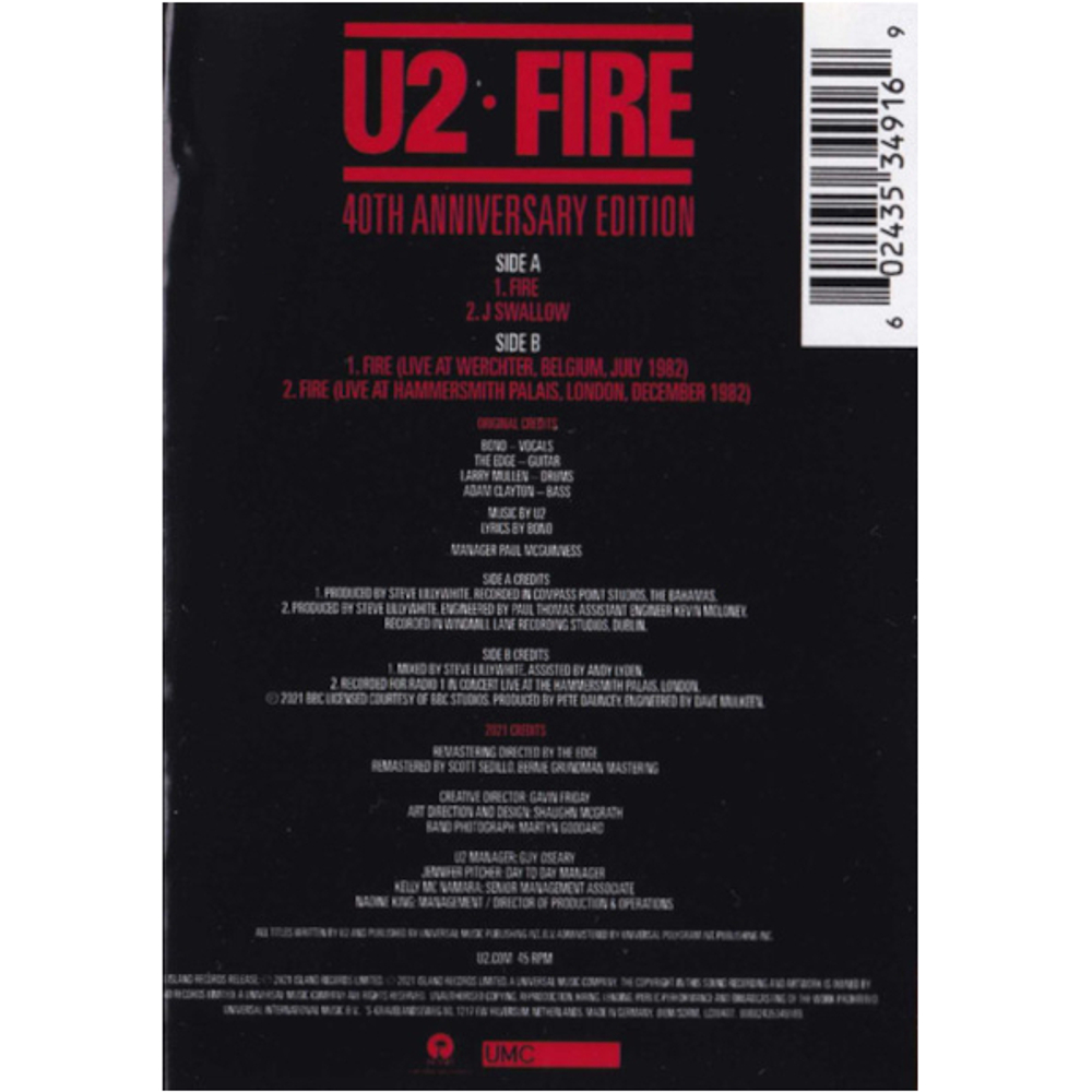 U2 / Fire (Picture Disc)(12" Vinyl Single)