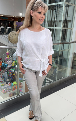 Льняной итальянский блузон с завязкой