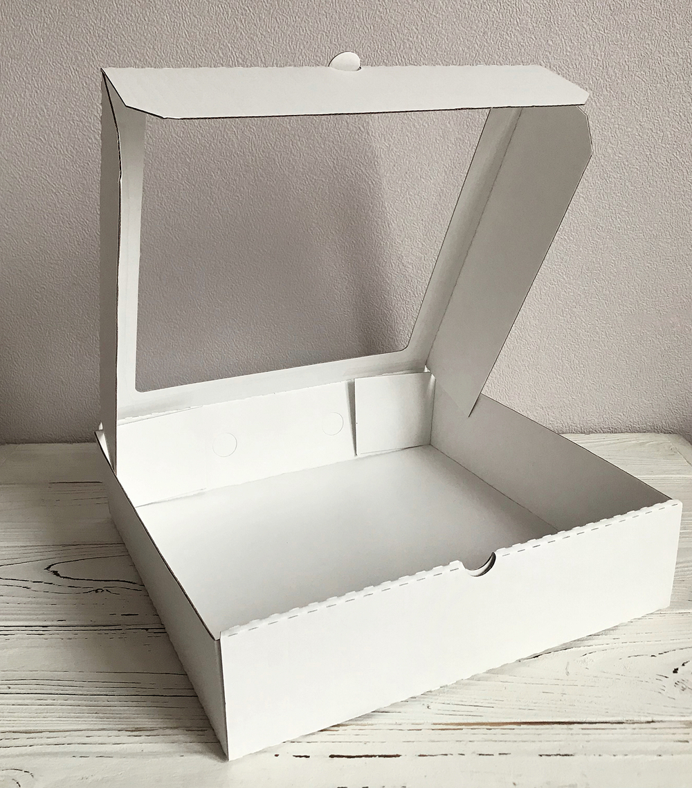 Коробка 28х28х7 см с окном, белая