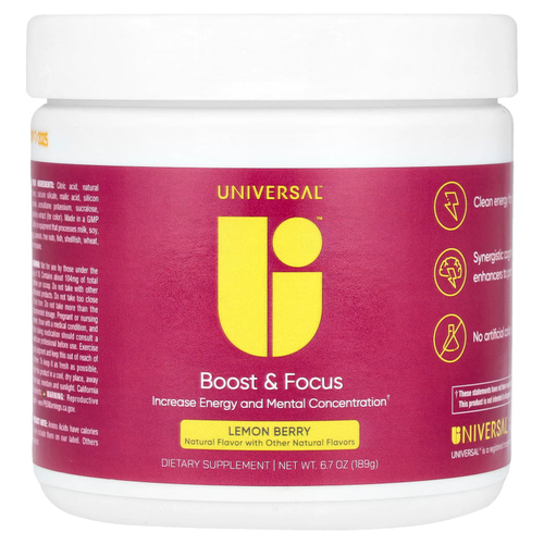 Universal U, Boost & Focus, лимон и ягодный вкус, 189 г (6,7 унции)