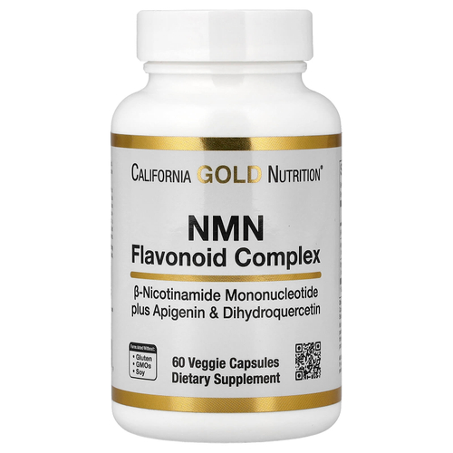 California Gold Nutrition, комплекс флавоноидов с NMN, апигенином и дигидрокверцетином, 60 растительных капсул