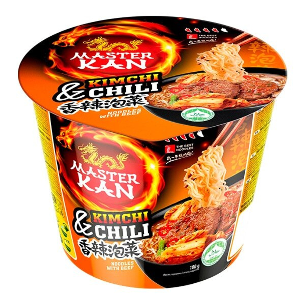 Лапша быстрого приготовления Kimchi Chili со вкусом говядины Master Kan, чашка 100 г