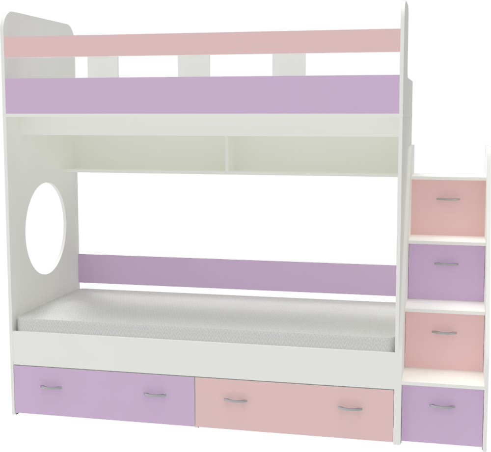 Двухъярусная кровать КарИВи Юниор 1 80х190 Белый  Ирис Розовый