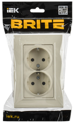 BRITE Розетка 2-местная с заземлением с защитными шторками плоская 16А в сборе РСшПл12-3-БрКр бежевый IEK