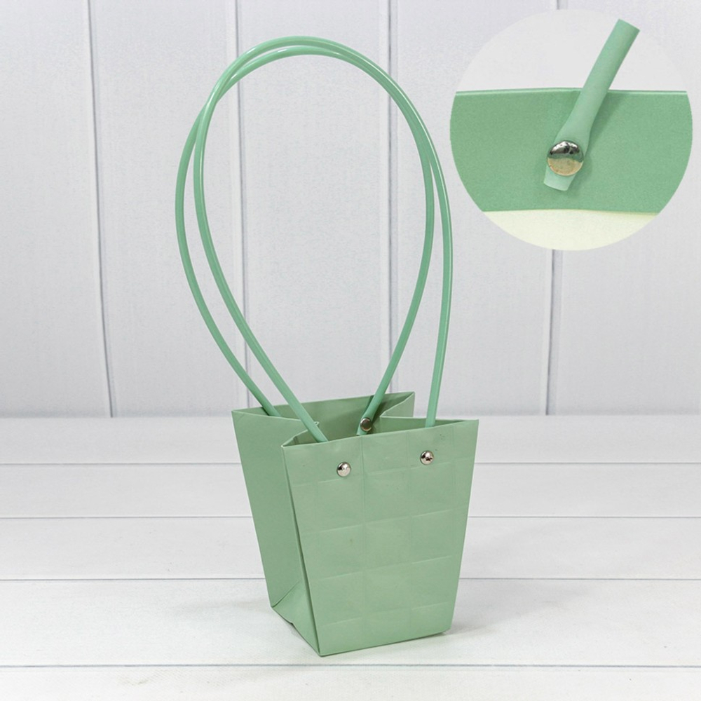 Пакет подарочный 12.5х12х8см Ваза для цветов "Квадраты" (Зеленый)