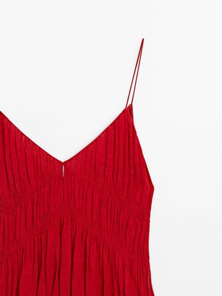 Massimo Dutti Платье со сборками и бретелями,  красный