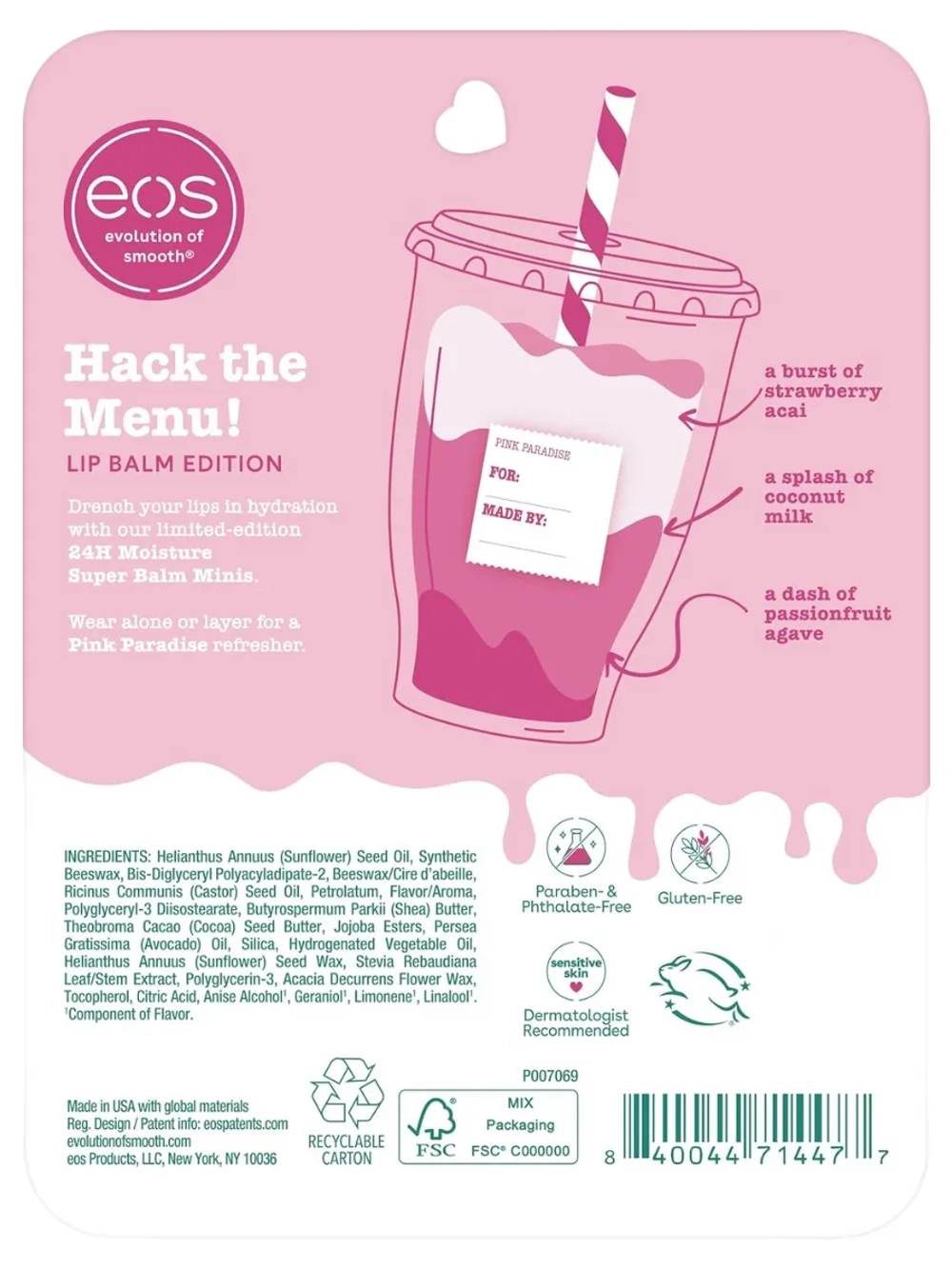 Бальзам для губ 5 кокосовое молоко, клубника асаи и маракуйя