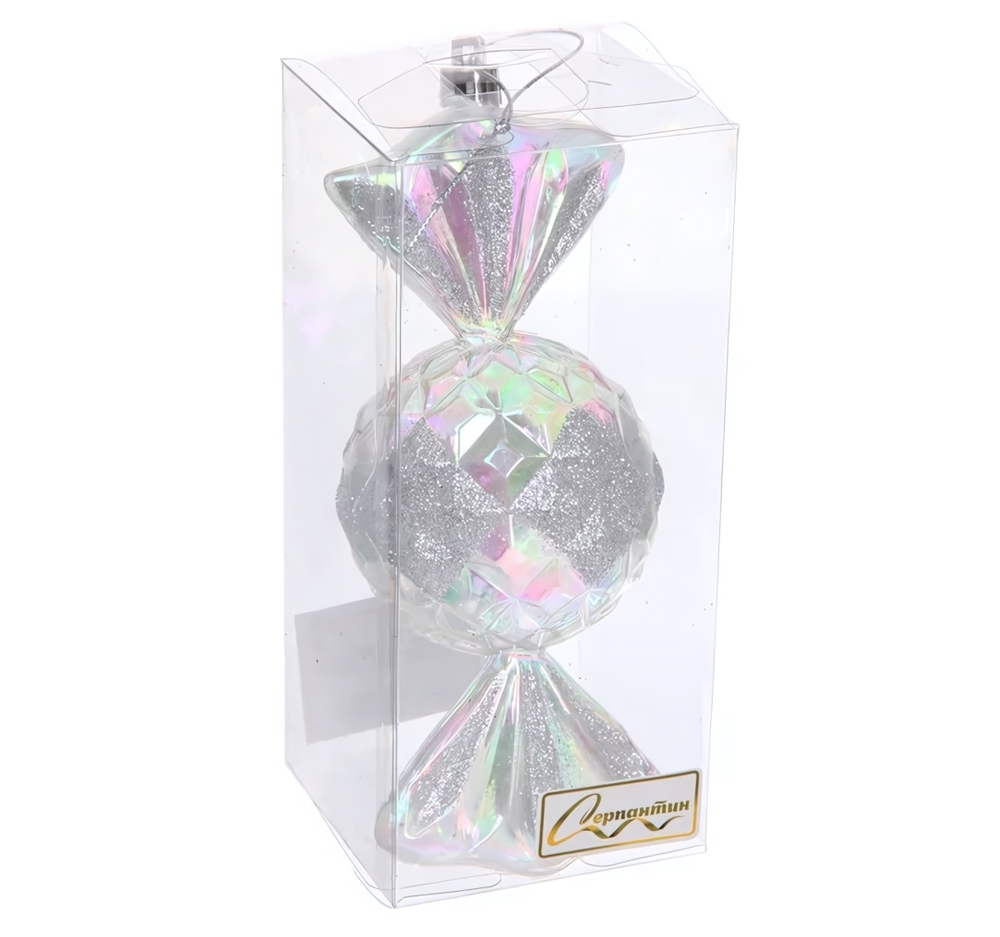 Елочная игрушка "Сладкая конфетка" 6,3*6,3*15 см, Серебро (Серпантин)