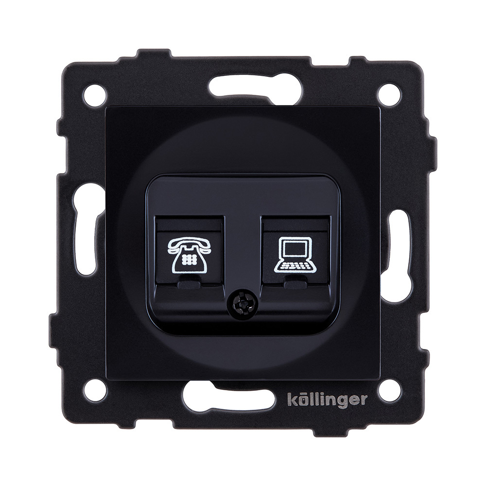 Розетка двойная RJ11 + RJ45 Cat.6, черный Kollinger REA-011BK для Aspekt, Eleganz, Reflex