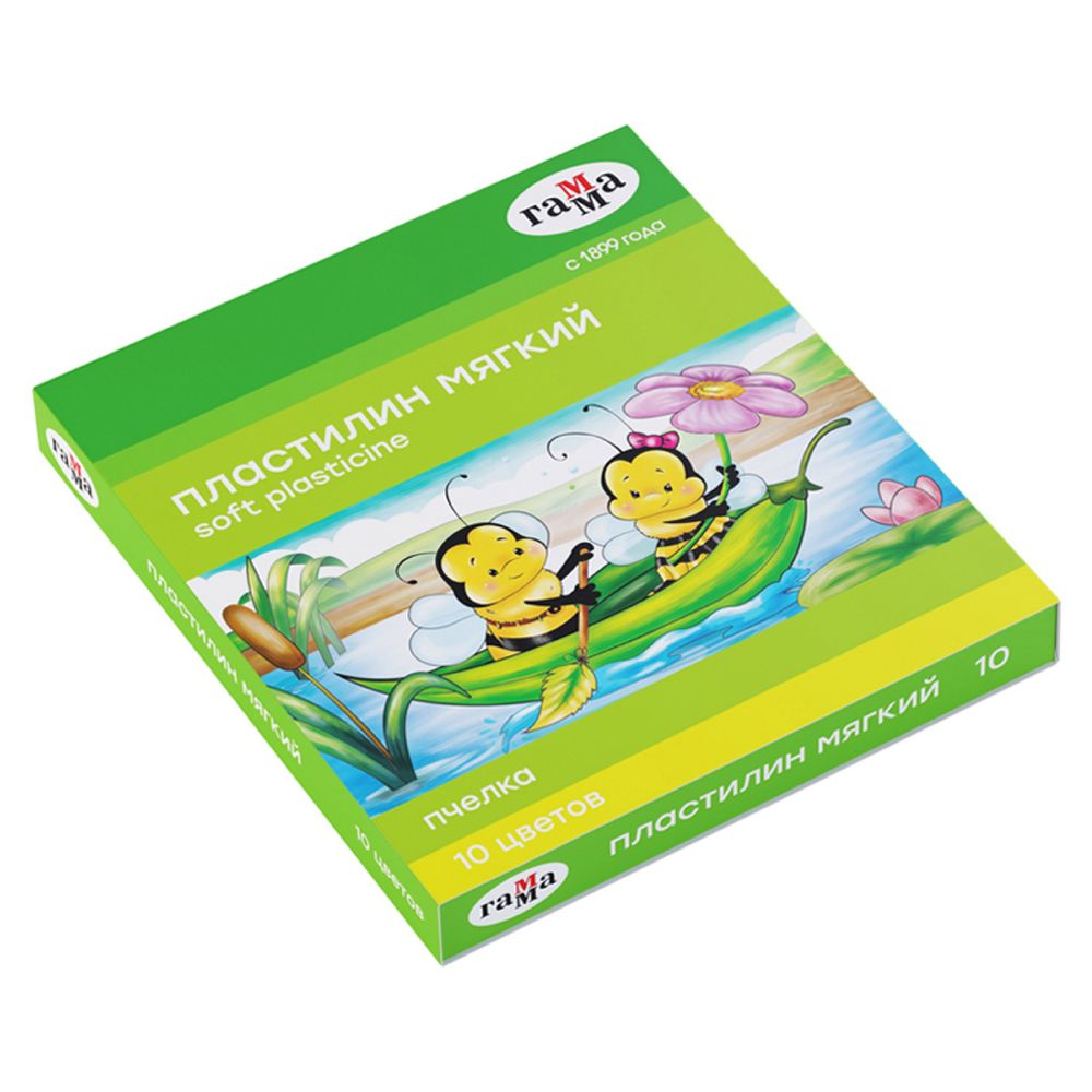 Пластилин 10 цветов Гамма Пчёлка, восковой, 123гр, со стеком, картон.упак.