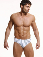 Набор из 3 мужских трусов-слип в полоску (Размер: XXL) (Цвет: белый с голубым)