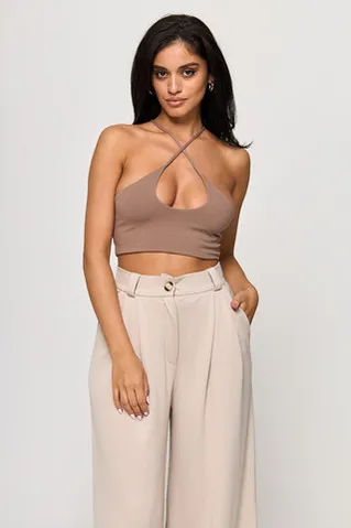 Топ с вырезом капля из хлопка цвета шоколад