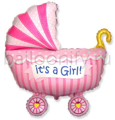 Шар (35''/89 см) Фигура, Коляска для девочки, Розовый, 1 шт.