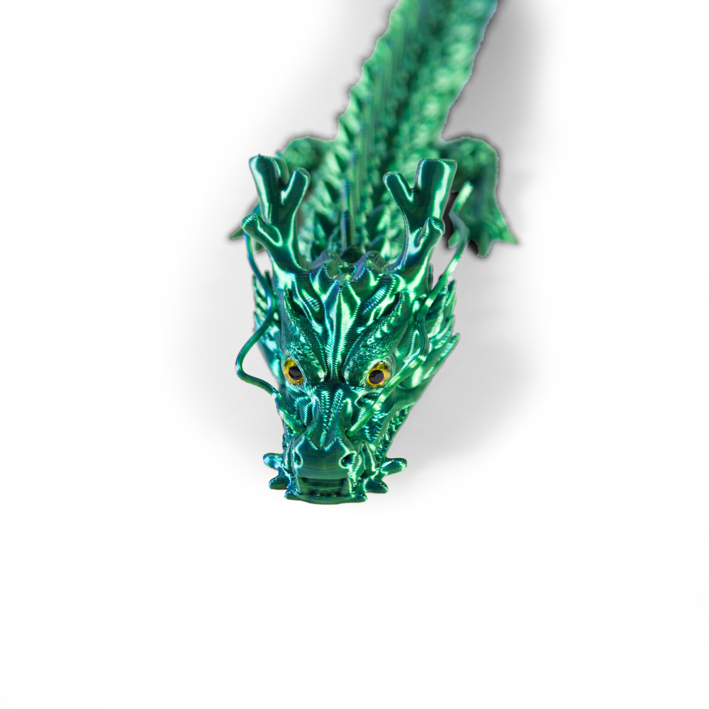 Китайский дракон, гибкая игрушка-антистресс, подарок, украшение интерьера, 45 см., 3D печать, сине-зеленый
