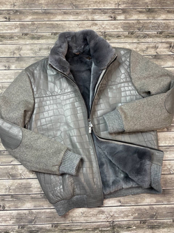 Бомбер Loro Piana с мехом со вставками кожи крокодила