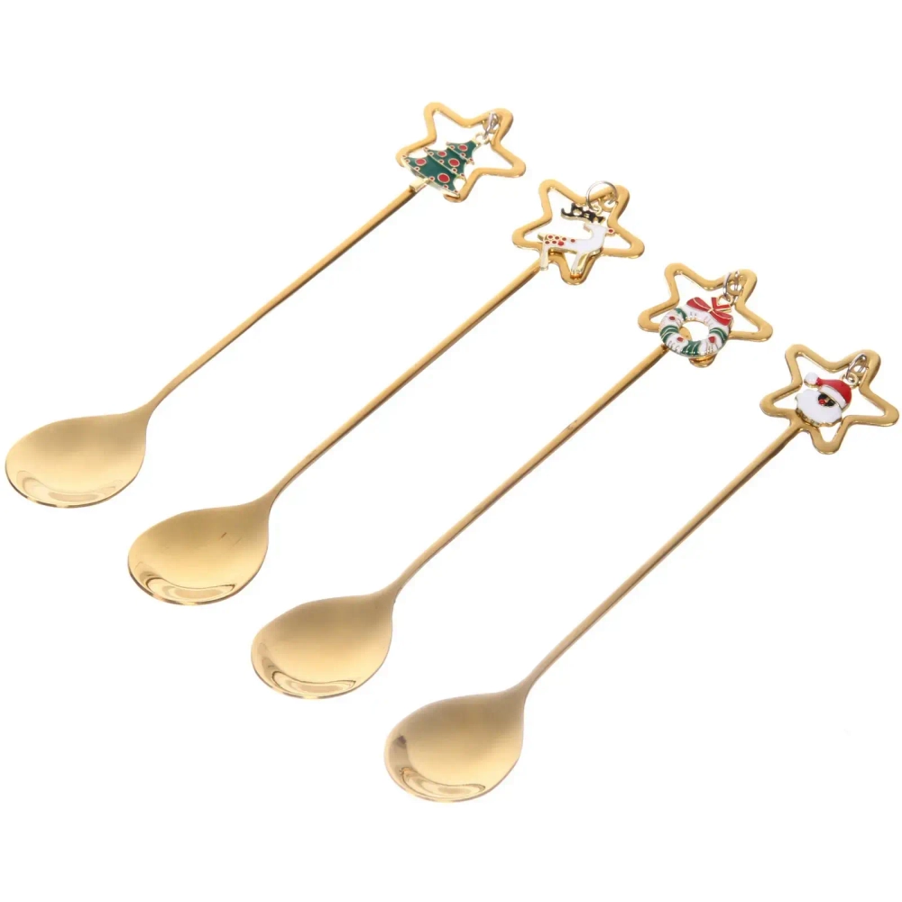 Набор чайных ложек 4шт «Новогодние звезды» в подарочной коробке, цвет золото