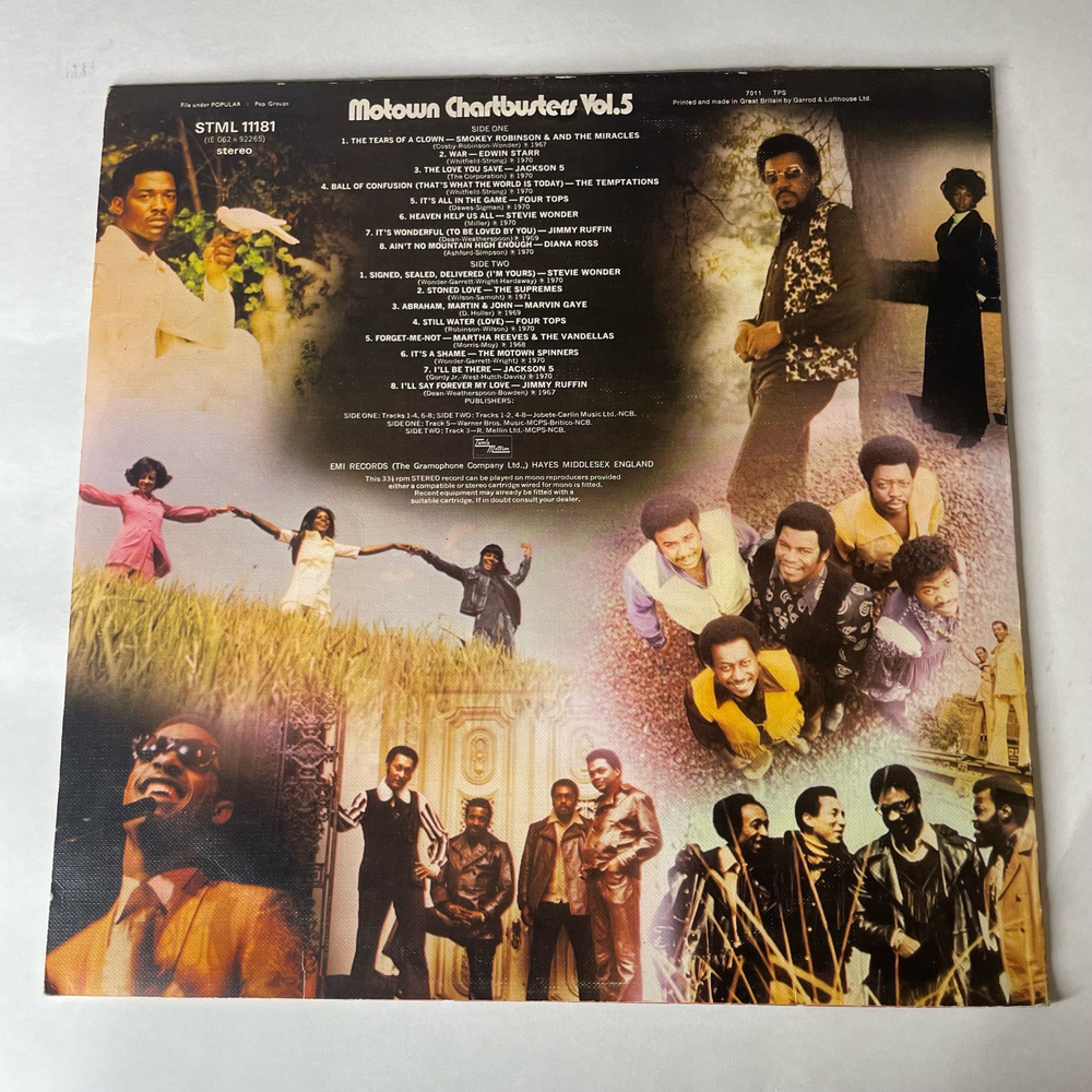 Винтажная виниловая пластинка LP Сборник Фанка Motown Chartbusters Vol. 5 (Англия 1972) (Marvin Gaye, Stevie Wonder, Edwin Starr War и др)