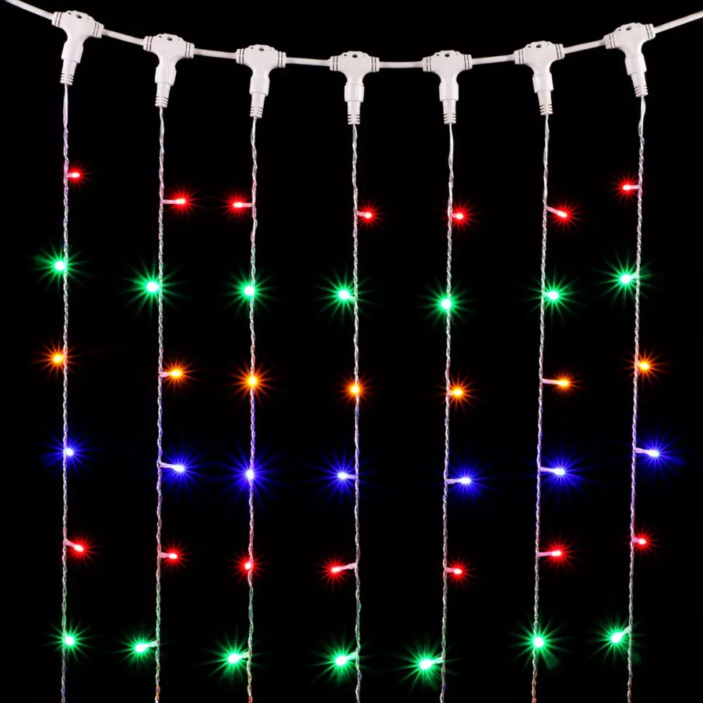 Светодиодный занавес 2*3 м., 600 разноцветных LED ламп, прозрачный провод ПВХ, LTC (PCL602-10-2M)