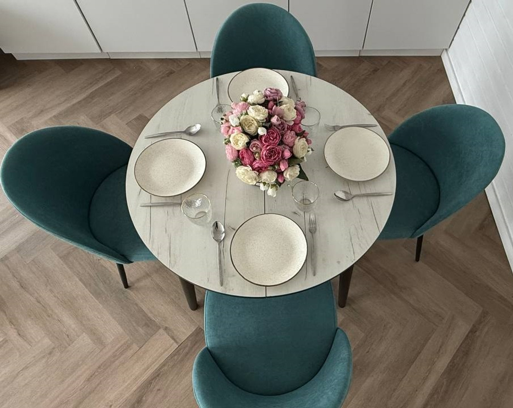 Обеденная группа стол Крафт белый и 4 стула Элион цвет морская волна