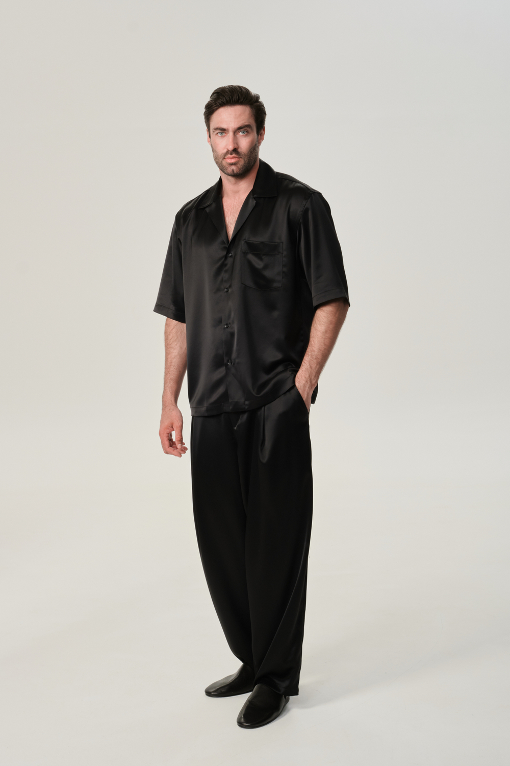 Брюки широкие из атласа | black