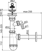 Сифон для раковины Alcadrain DN32 со штуцером и нержавеющей peшeткой DN63 (A410P)